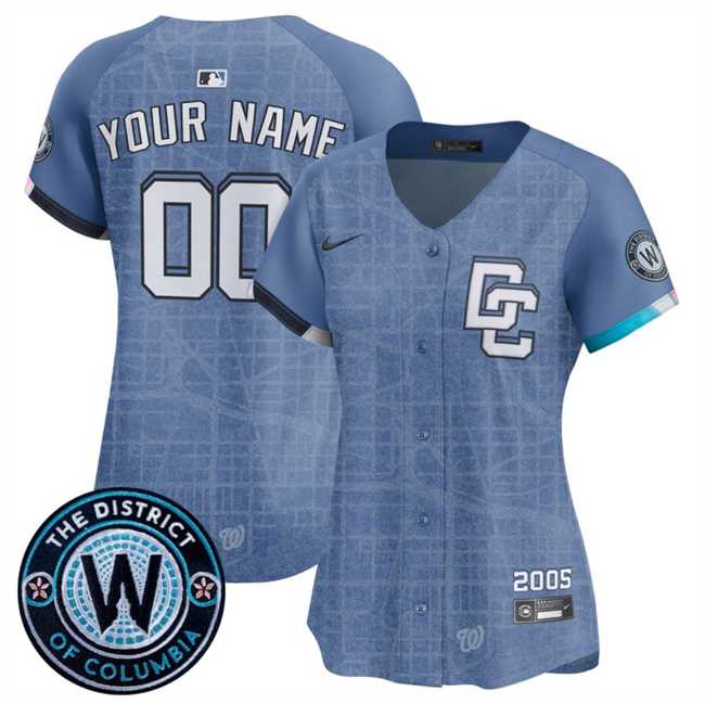 Womens Washington Nationals Active Player Custom Blue 2025 City Connect Limited Stitched Baseball Jersey(Run Small)